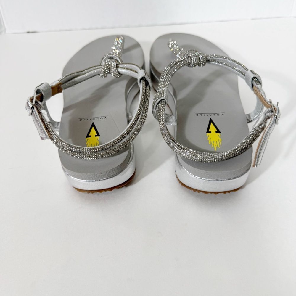VOLATILE Womens Calypso Knotted Silver Rhinestones Embellished Wedge Sandal Sz 8 - Picture 4 of 7